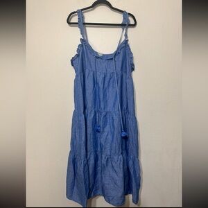 J.Crew Beachwear Chambray Linen Blend Tiered Midi Dress Size XX-Large NWT